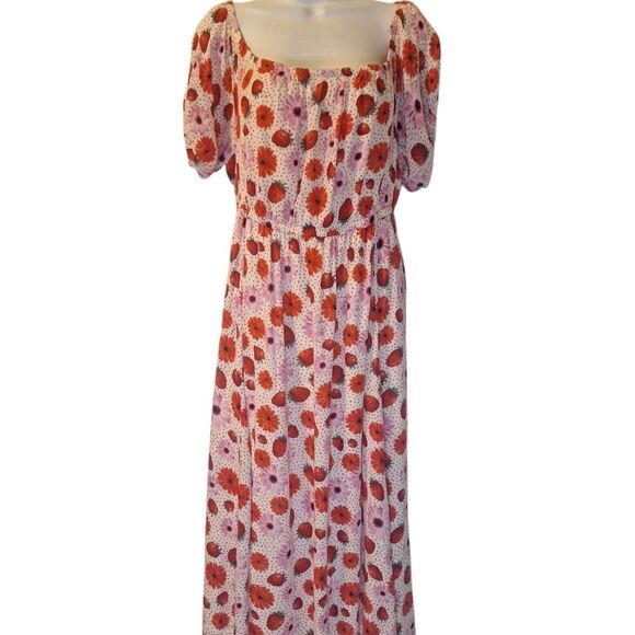 Retro Chic guaze floral strawberry print , puffed sleeve dress 0 L - Picture 1 of 7